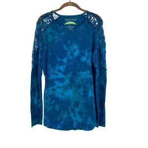 EARTH YOGA Tie Dye Shirt Long Sleeve Organic Cotton/Bamboo Crochet Accents LARGE